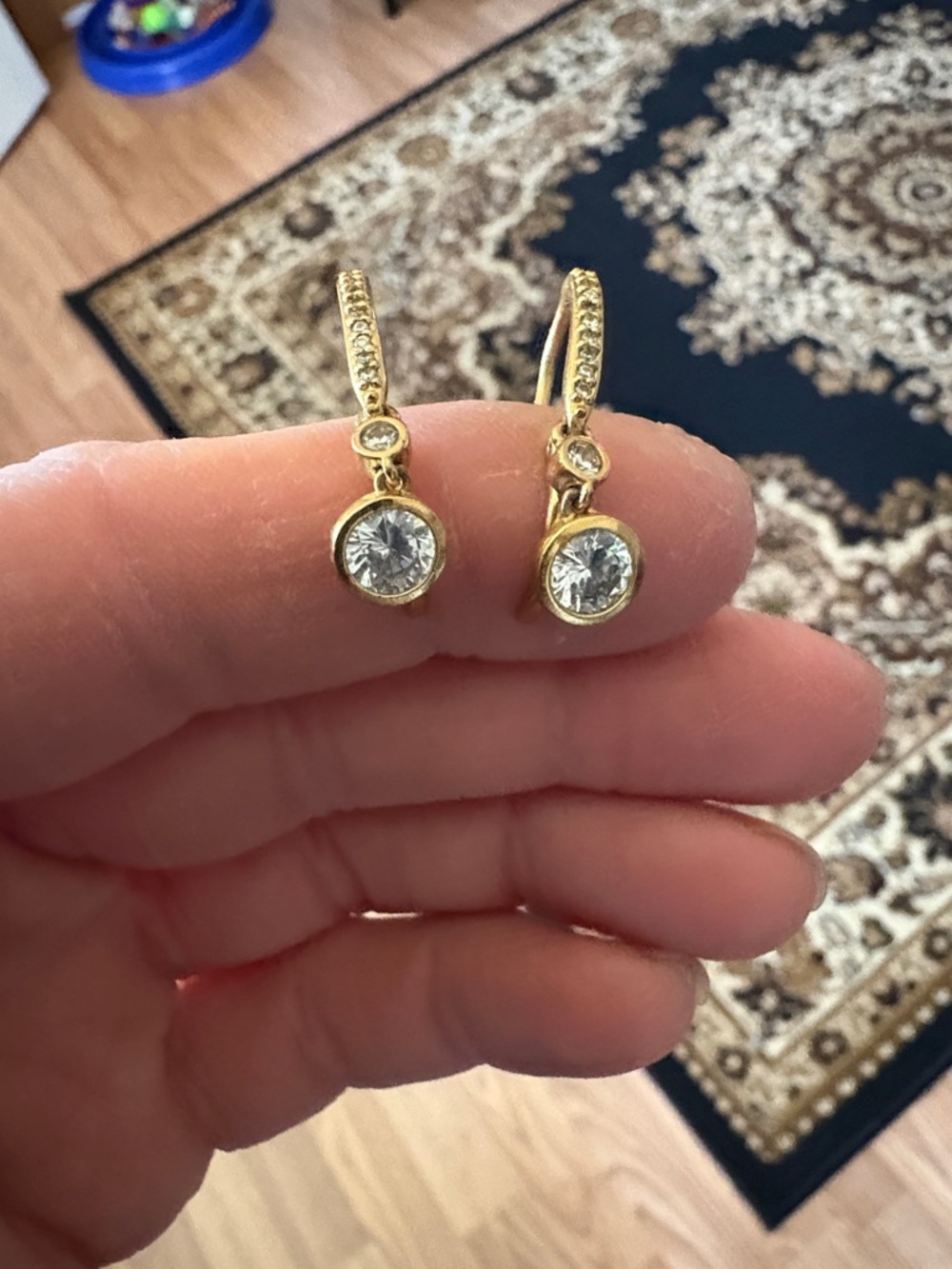 TWO-DAY SALE! DOUBLE BEZEL CRYSTAL GOLD-PLATED LEVERBACK 1.3" EARRINGS - Picture 3 of 8